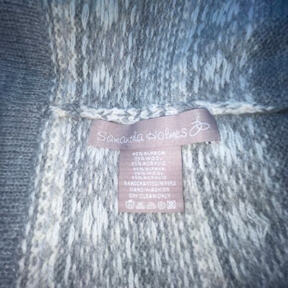 Samantha Holmes Alpaca Fair Isle Beanie Hat Grey White Luxury Pom Wool Peru main image 4